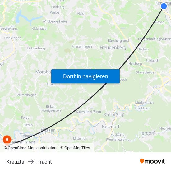 Kreuztal to Pracht map