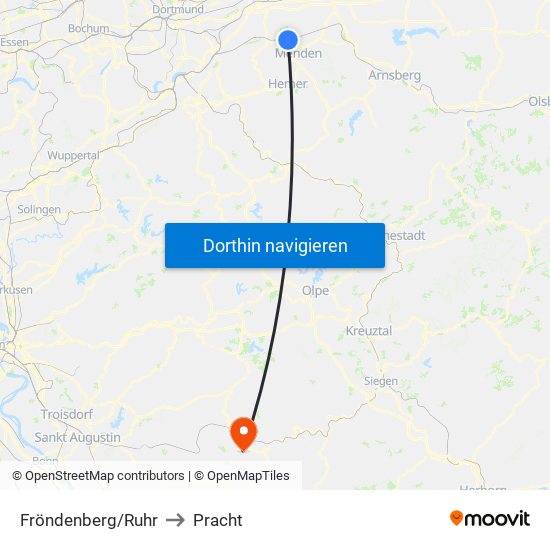 Fröndenberg/Ruhr to Pracht map