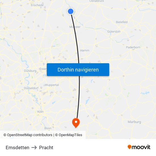 Emsdetten to Pracht map