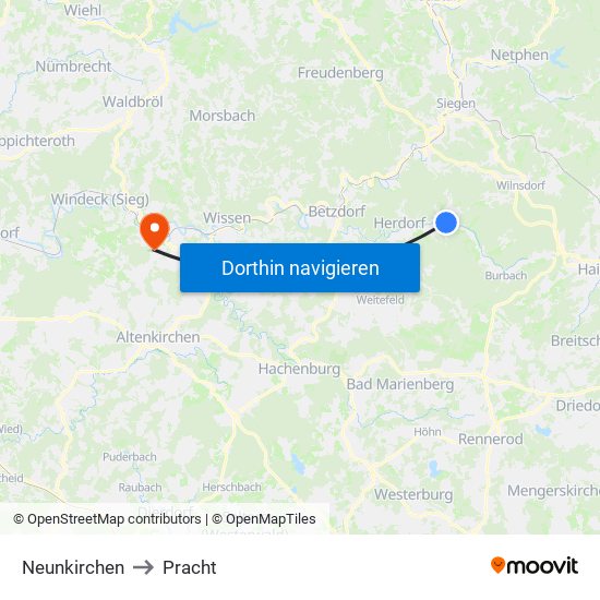 Neunkirchen to Pracht map