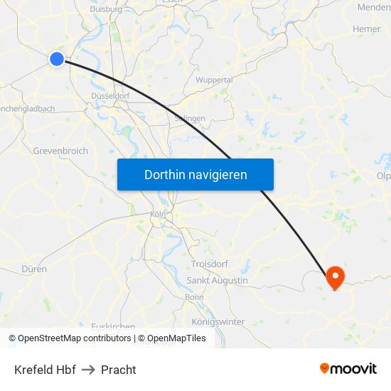 Krefeld Hbf to Pracht map