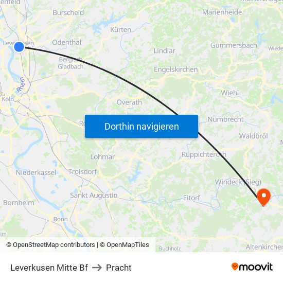 Leverkusen Mitte Bf to Pracht map