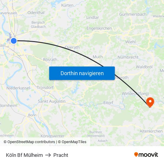 Köln Bf Mülheim to Pracht map