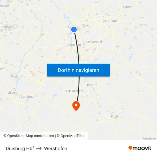 Duisburg Hbf to Wershofen map