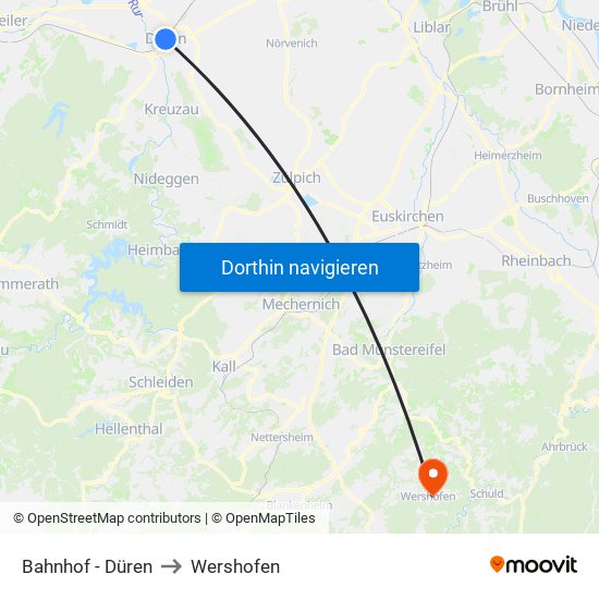 Bahnhof - Düren to Wershofen map