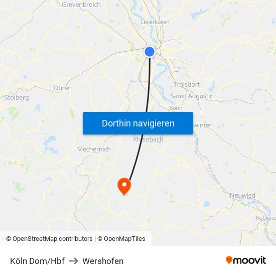 Köln Dom/Hbf to Wershofen map