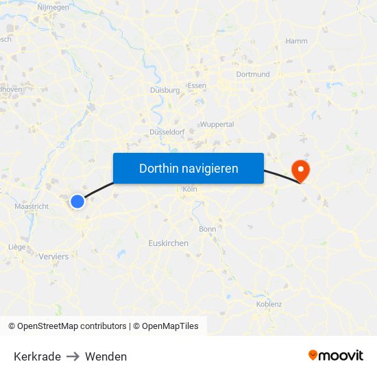 Kerkrade to Wenden map