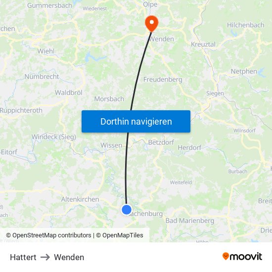 Hattert to Wenden map