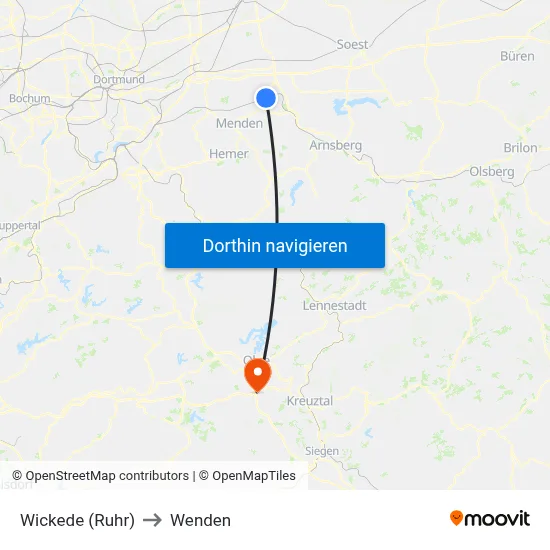 Wickede (Ruhr) to Wenden map