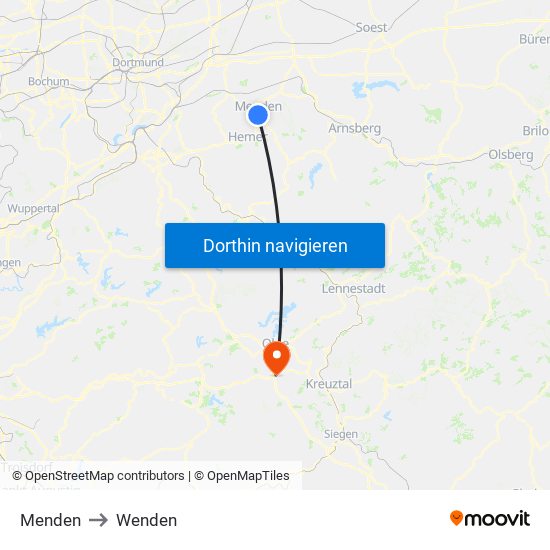 Menden to Wenden map