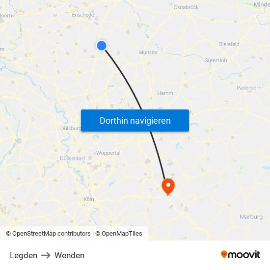 Legden to Wenden map