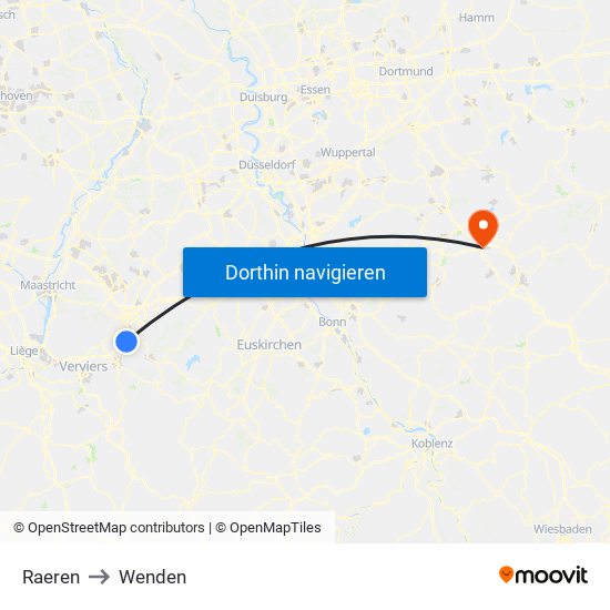 Raeren to Wenden map