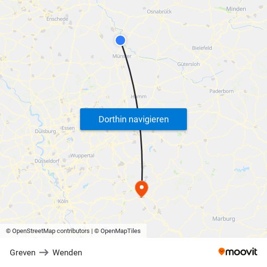 Greven to Wenden map