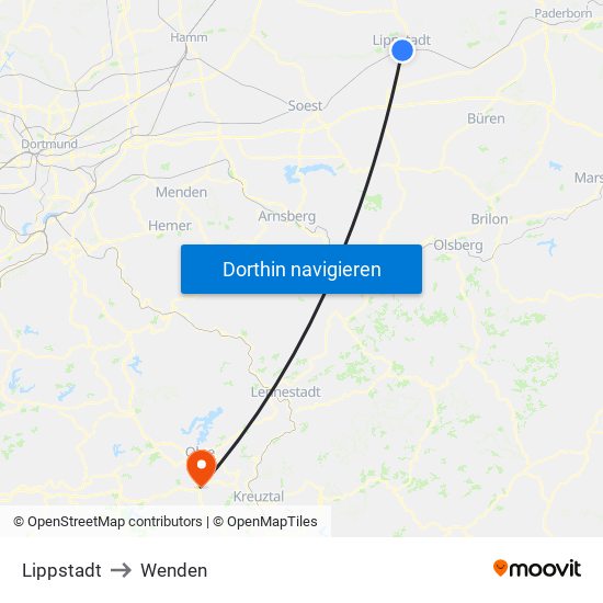 Lippstadt to Wenden map
