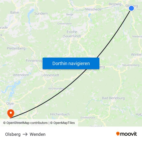 Olsberg to Wenden map