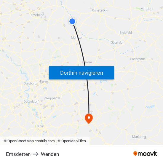 Emsdetten to Wenden map