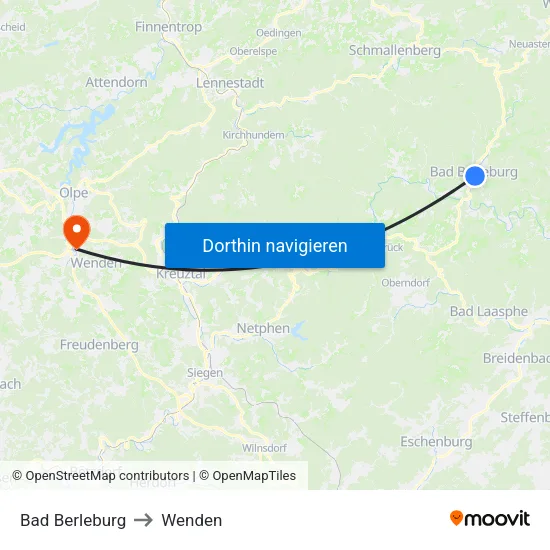 Bad Berleburg to Wenden map