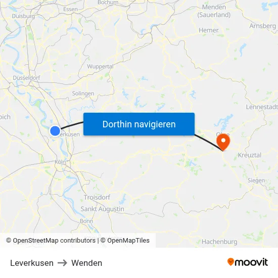 Leverkusen to Wenden map