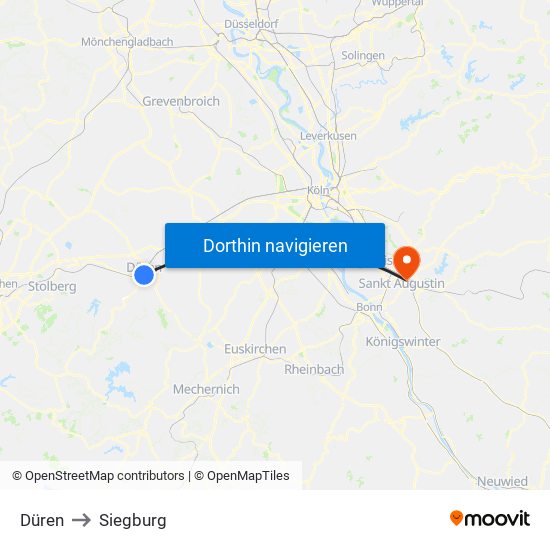 Düren to Siegburg map