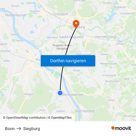 Bonn to Siegburg map