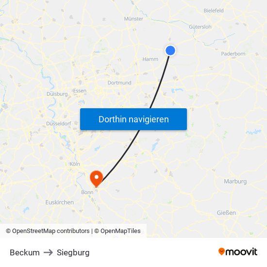 Beckum to Siegburg map