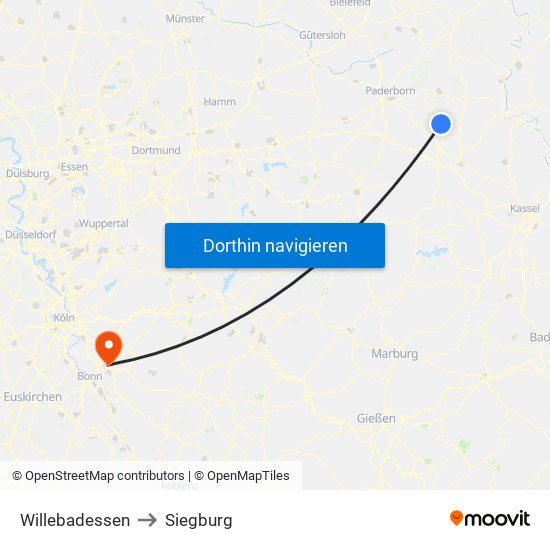 Willebadessen to Siegburg map