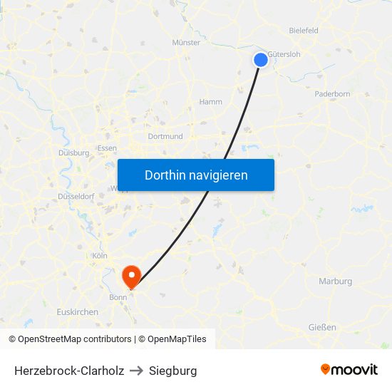 Herzebrock-Clarholz to Siegburg map