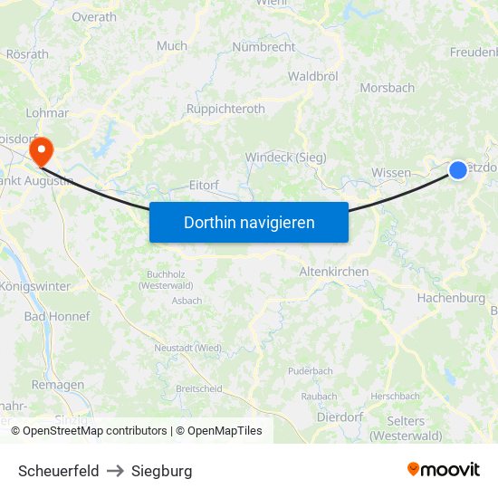 Scheuerfeld to Siegburg map