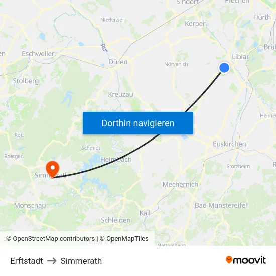 Erftstadt to Simmerath map