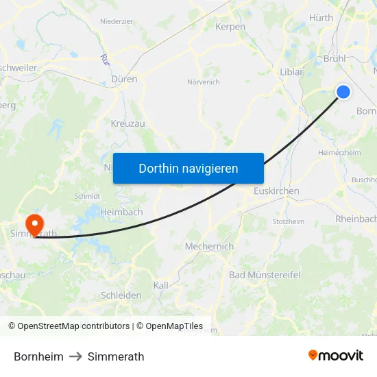 Bornheim to Simmerath map