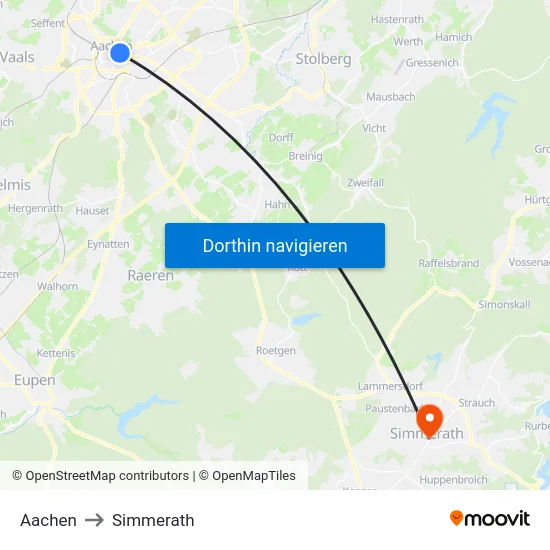 Aachen to Simmerath map