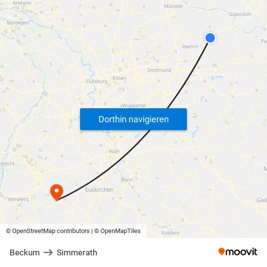 Beckum to Simmerath map