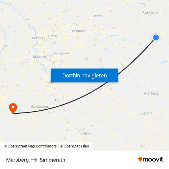 Marsberg to Simmerath map