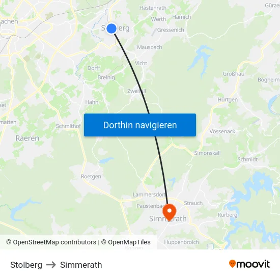 Stolberg to Simmerath map
