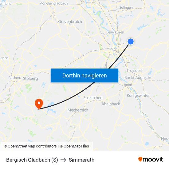 Bergisch Gladbach (S) to Simmerath map