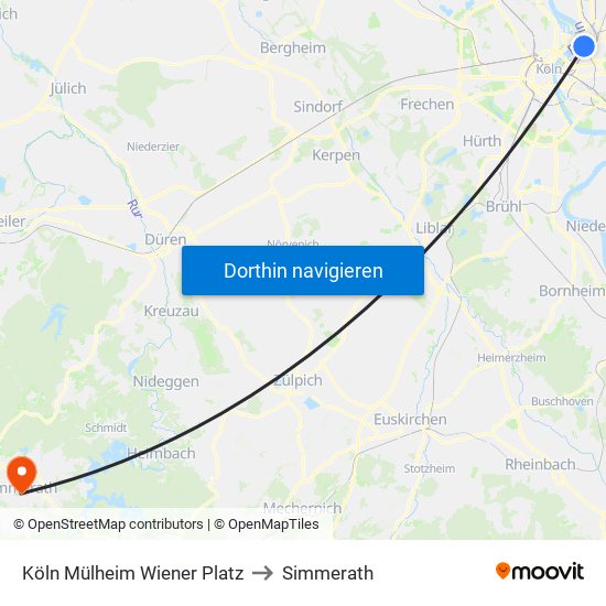 Köln Mülheim Wiener Platz to Simmerath map