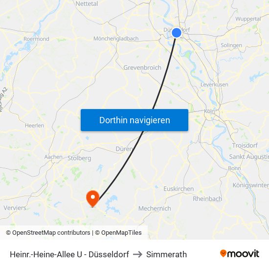 Heinr.-Heine-Allee U - Düsseldorf to Simmerath map