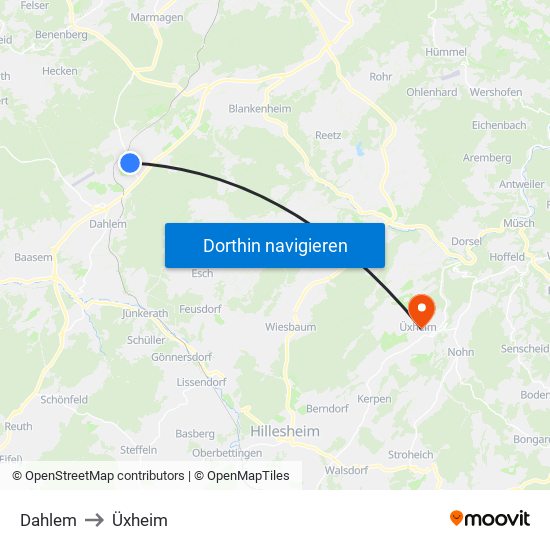 Dahlem to Üxheim map