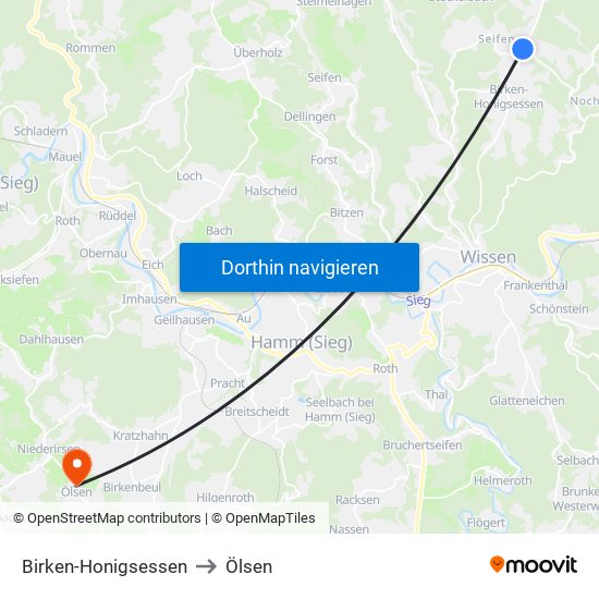 Birken-Honigsessen to Ölsen map