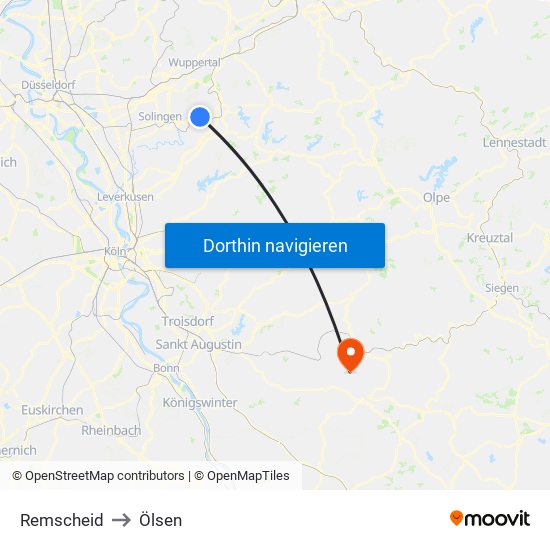 Remscheid to Ölsen map