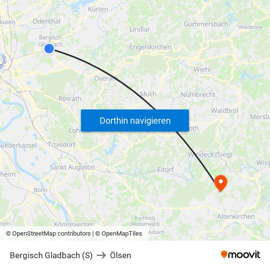 Bergisch Gladbach (S) to Ölsen map