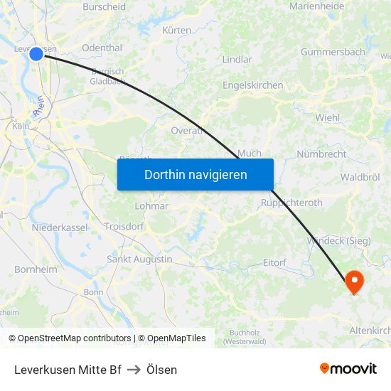 Leverkusen Mitte Bf to Ölsen map