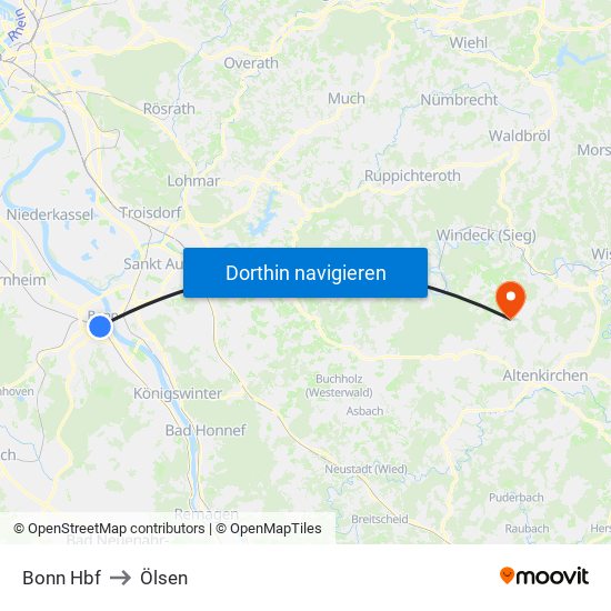 Bonn Hbf to Ölsen map