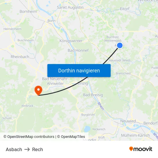 Asbach to Rech map