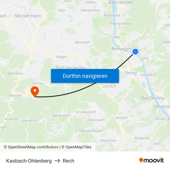 Kasbach-Ohlenberg to Rech map