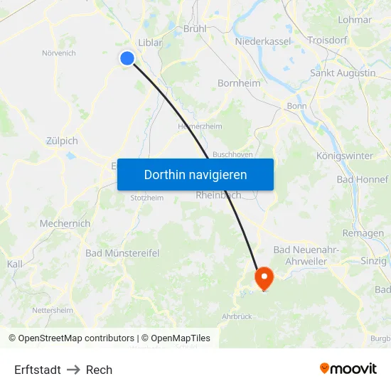 Erftstadt to Rech map