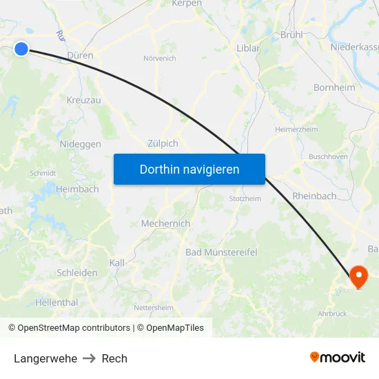 Langerwehe to Rech map