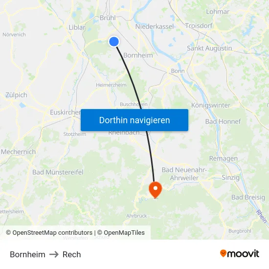 Bornheim to Rech map