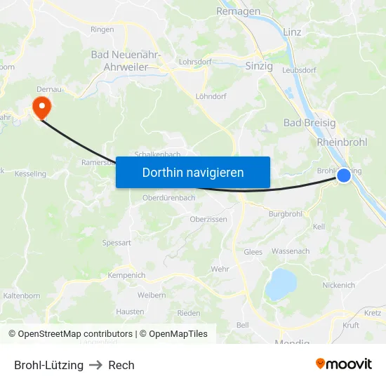 Brohl-Lützing to Rech map