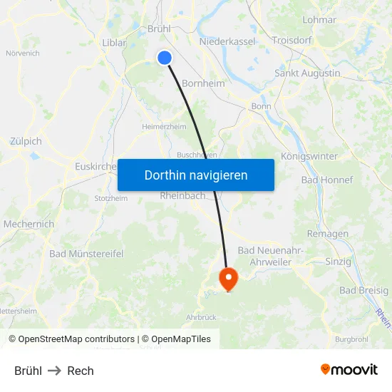 Brühl to Rech map